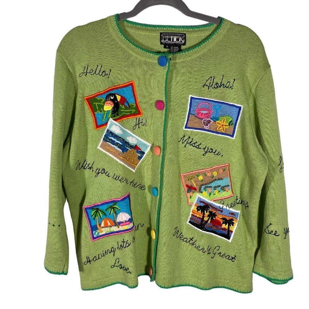 Berek paradise embroidered beaded patchwork cardigan sweater L cottage coastal
